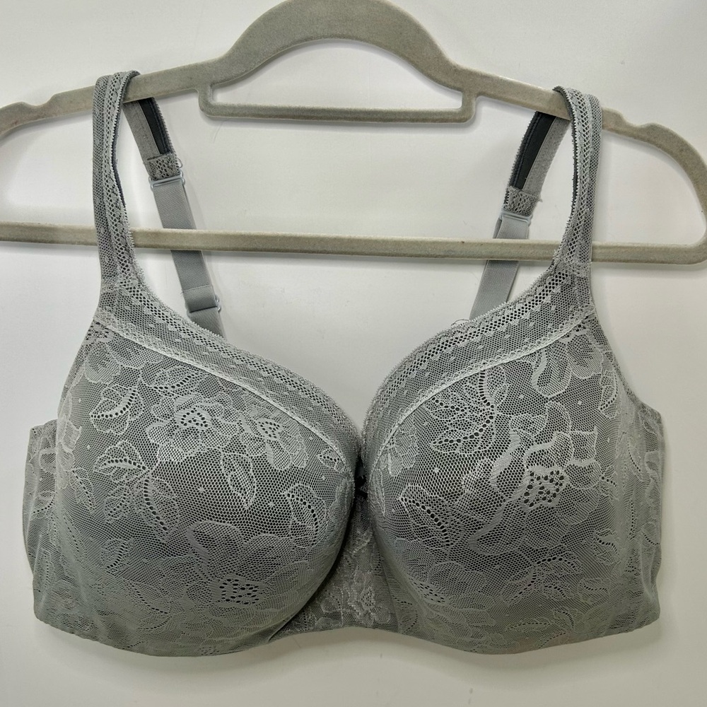 Cacique Lane Bryant Modern Lace Covered LL BALC Gray Bra 42DDD